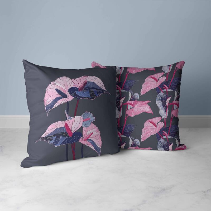 Anthurium Bloom Faux Suede Reversible Throw Pillow Gray and Blue