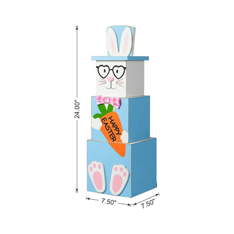 Glitzhome 24"H Easter/Patriotic Double Sided Stacked Wooden Porch Decor Bunny Uncle Sam July Fourth