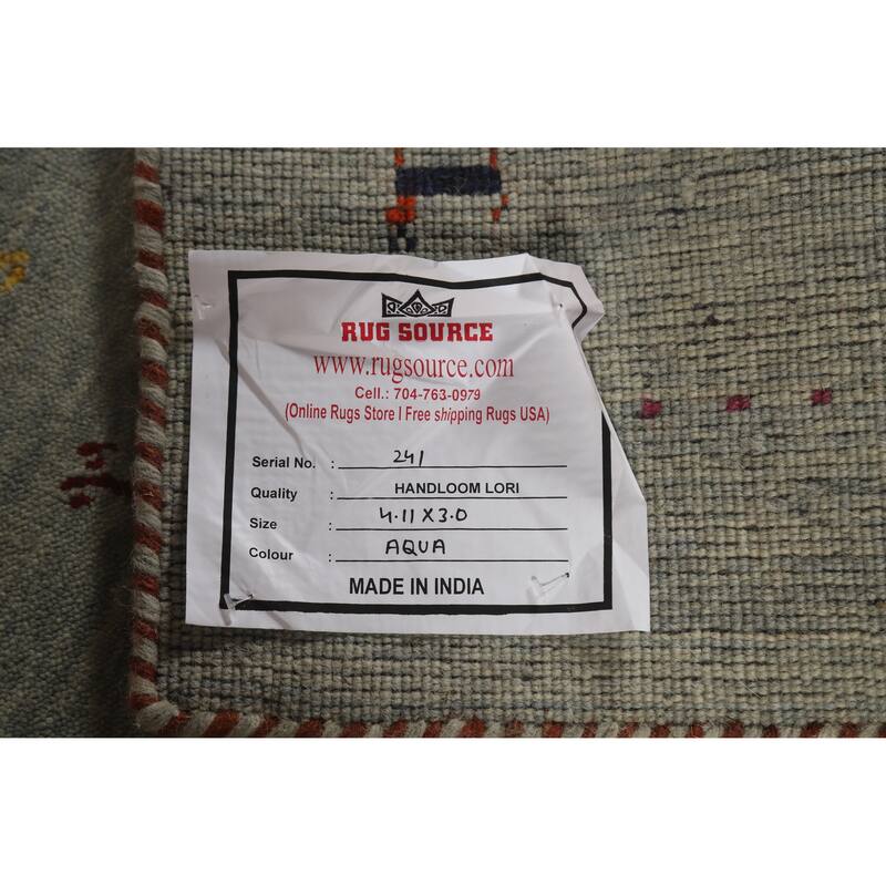 Hand Knotted Oriental 100% Wool Carpet Tribal Animal Pictorial Green Gabbeh Area Rug - 4' 11'' X 3' 0''