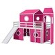 preview thumbnail 6 of 13, Wood Loft Bed with Slide, Pink Tent and Tower
