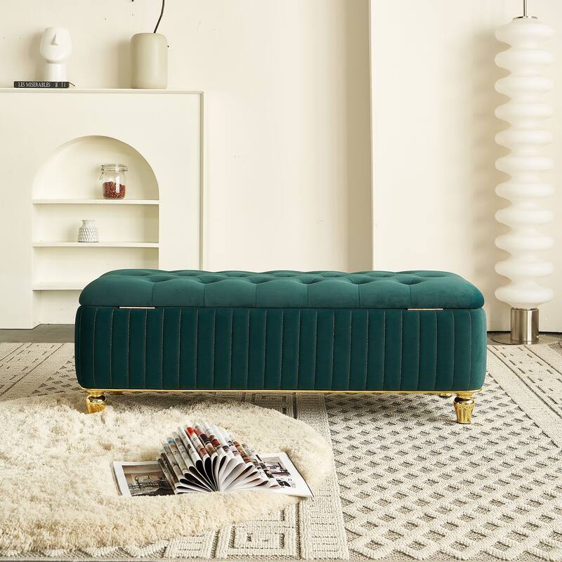 47.24''W Storage Ottoman,Upholstered Velvet Fabric Storage Ottoman with Safety Hinge for Living Room & Bedroom