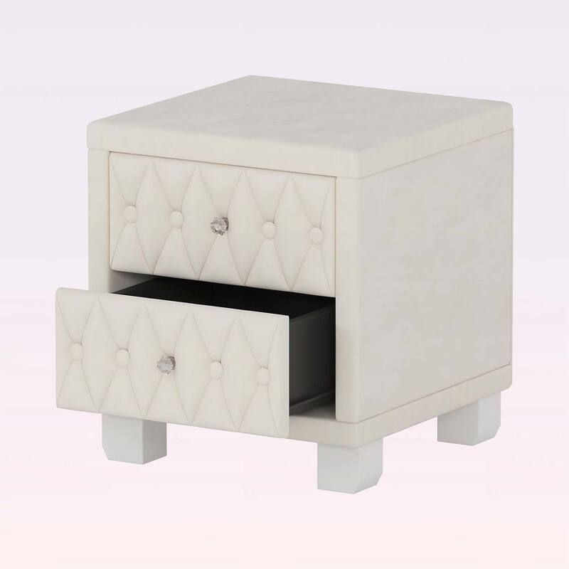 Storage Nightstand Table with Button-Tufted