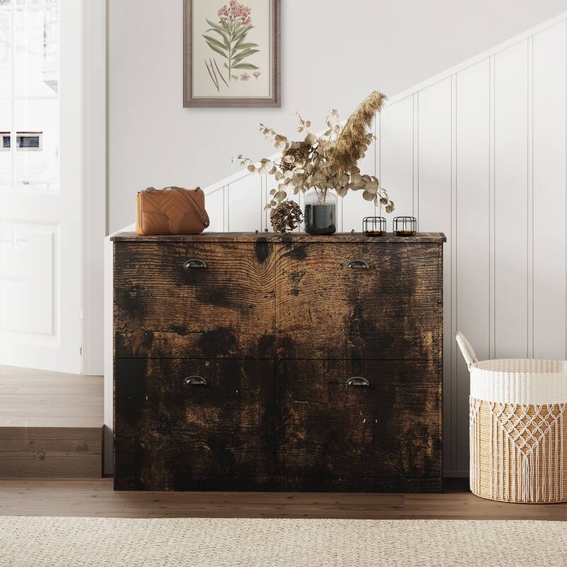 4-Tier Shoe Cabinet Entryway Cabinet Side Cabinet with Flip-Top Doors - Vintage