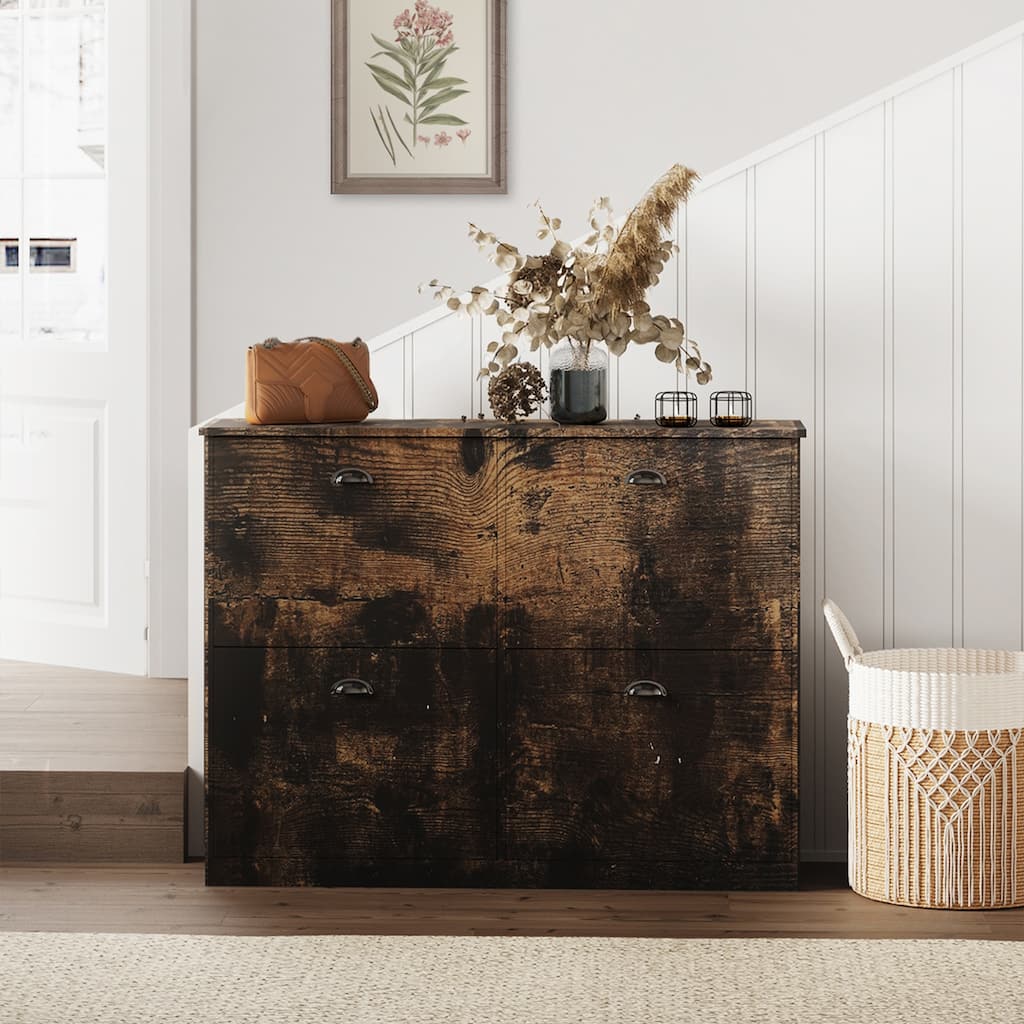 4-Tier Shoe Cabinet Entryway Cabinet Side Cabinet with Flip-Top Doors