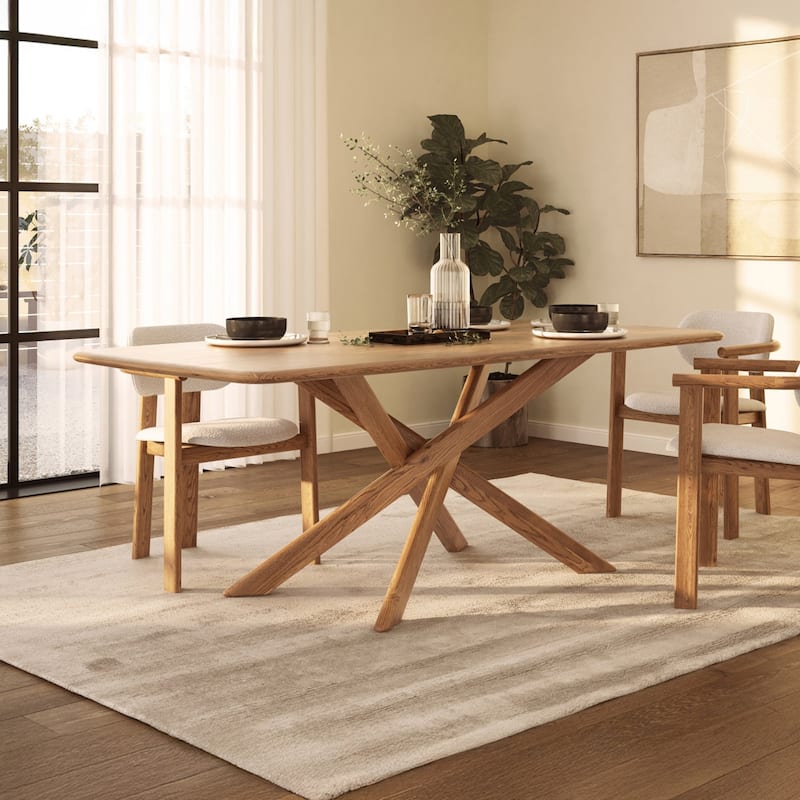 Studio London Cruz Solid Oak Effect Dining Table with Crisscross Base - Oak