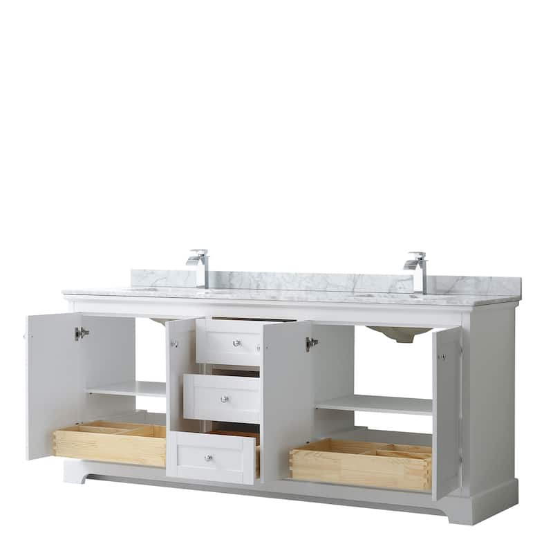 Avery 80-inch Double Vanity, Marble Top, Square Sinks, No Mirror