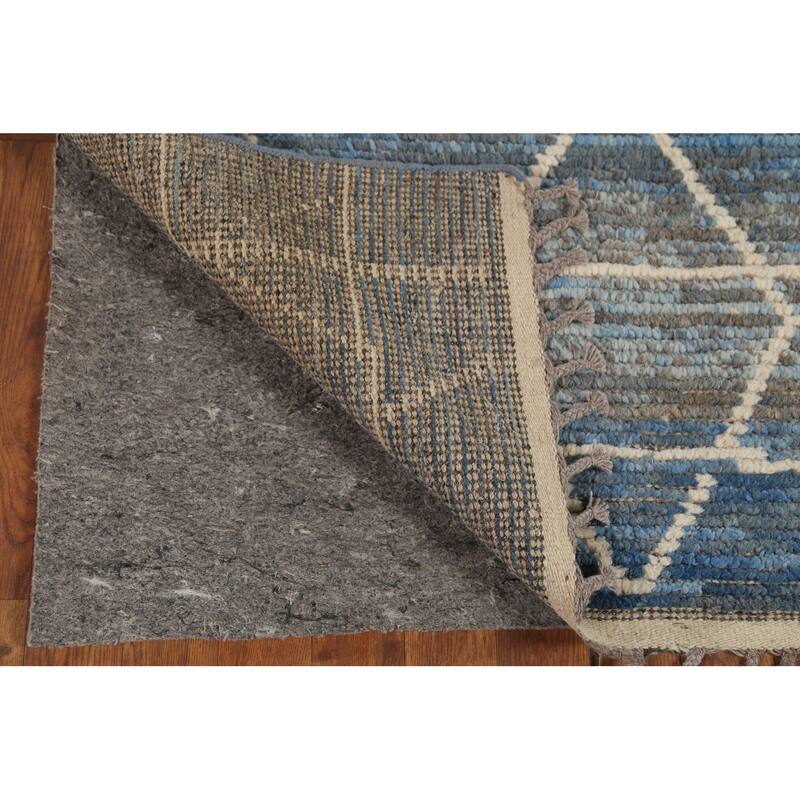 Striped Blue Moroccan Oriental Area Rug Handmade Wool Carpet - 3'10"x 6'9"