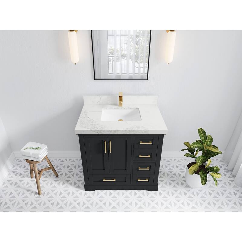 Willow Collections 36 x 22 Boston Center Sink Left Bathroom Vanity with Countertop