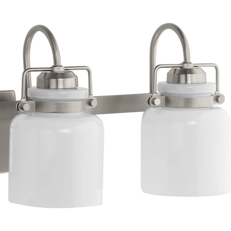 Fessler Collection Four-Light Brushed Nickel Opal Glass Farmhouse Bath Light - 29.12 in x 7.12 in x 9.12 in