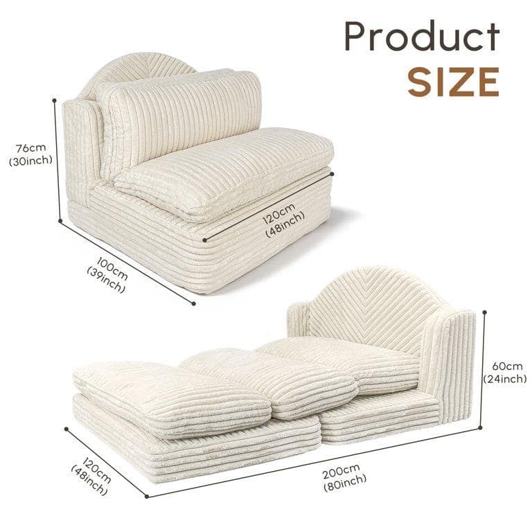 WOWMAX Chaise Lounge Chair Indoor, 78 Inch Oversized Sleeper Chair, Comfy Couch- Upholstered Sofa for Living Room, Beige