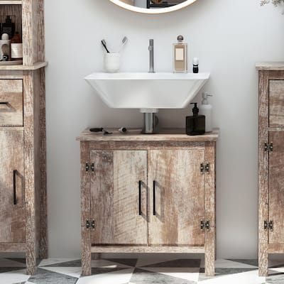 Barnwood Particleboard Bathroom Storage Cabinet with ‘U’ Cut-Out Design for Sink - 23.5" L x 11.75" W x 23.5" H