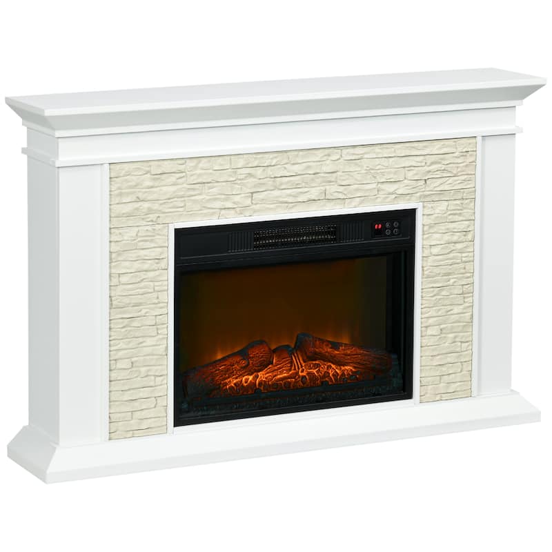 HOMCOM 31.5" Electric Fireplace with Mantel, 1400W Freestanding Fireplace Heater with Remote Control