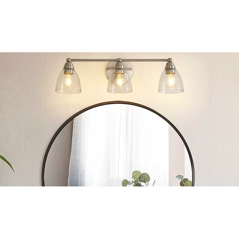 Modern 3-Light Brushed Nickel Bathroom Vanity Light with Clear Glass Shade, E26 Wall Sconces Over Mirror(Bulb Not Included)