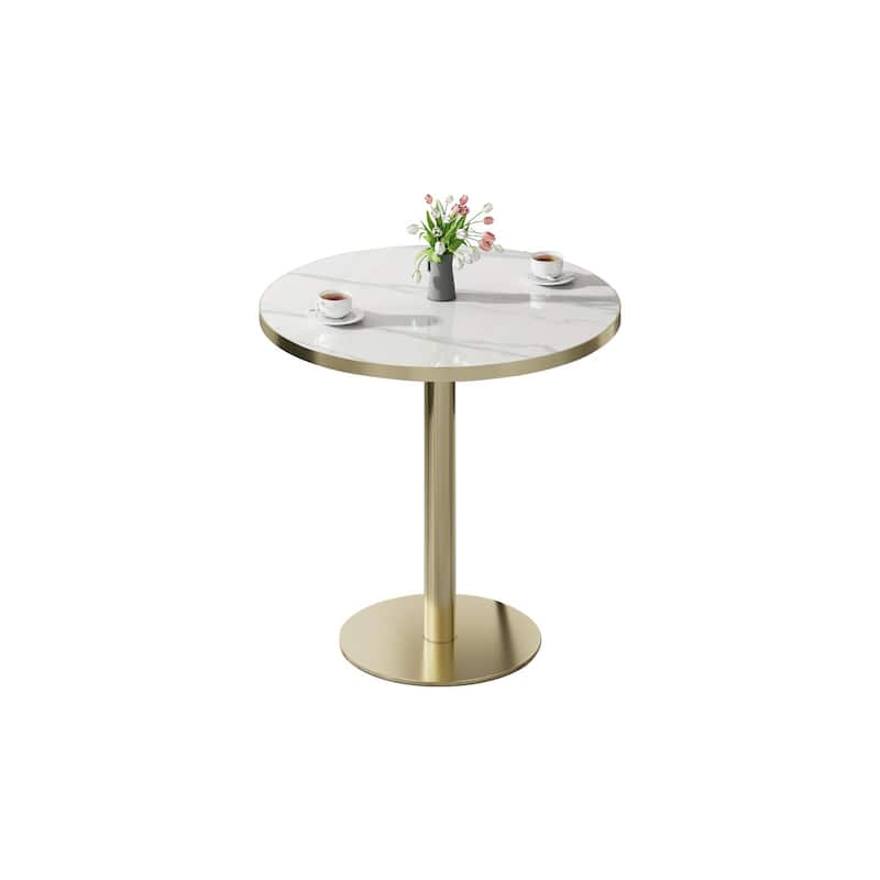Round Modern Dining Table - 31.5-Inch Bistro Tulip Table With Faux Marble Top, Easy Assembly & Sturdy Metal Frame (By Diameter) - Light Slate Grey