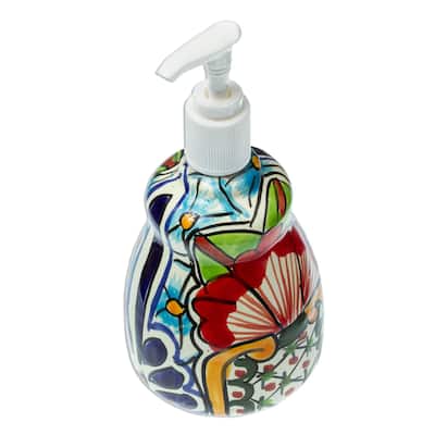 Novica Handmade Talavera Bouquet Ceramic Soap Dispenser - Multi