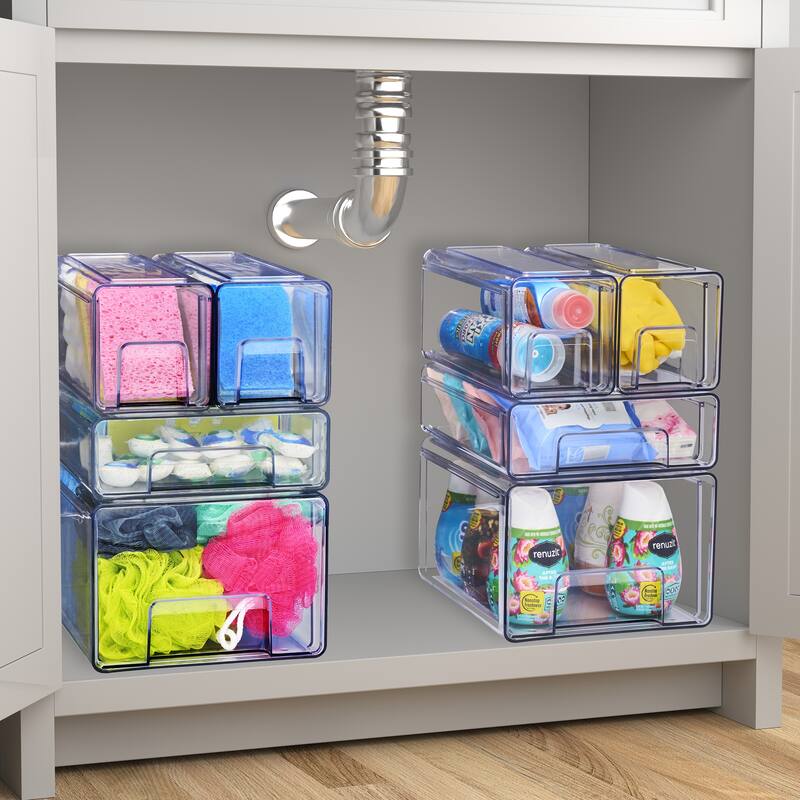 Sorbus Clear Stackable Storage Drawers Case with Handles - for Bathroom, Cabinet, Medicine & Baby Bottle Storage