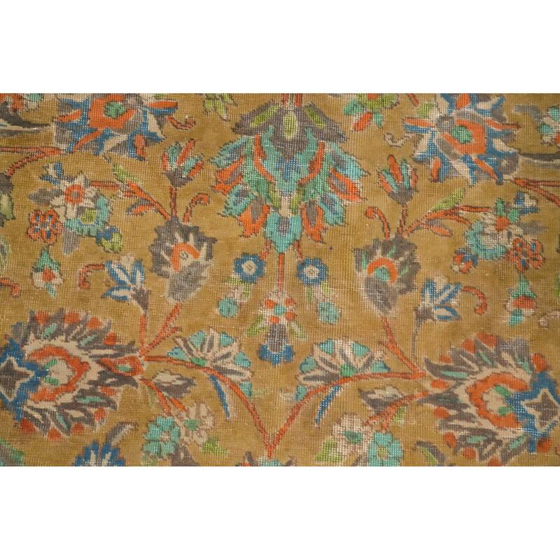 Hand Knotted Oriental 100% Wool Carpet Traditional Floral Yellow & Gold Tabriz Area Rug - 12' 7'' X 9' 7''