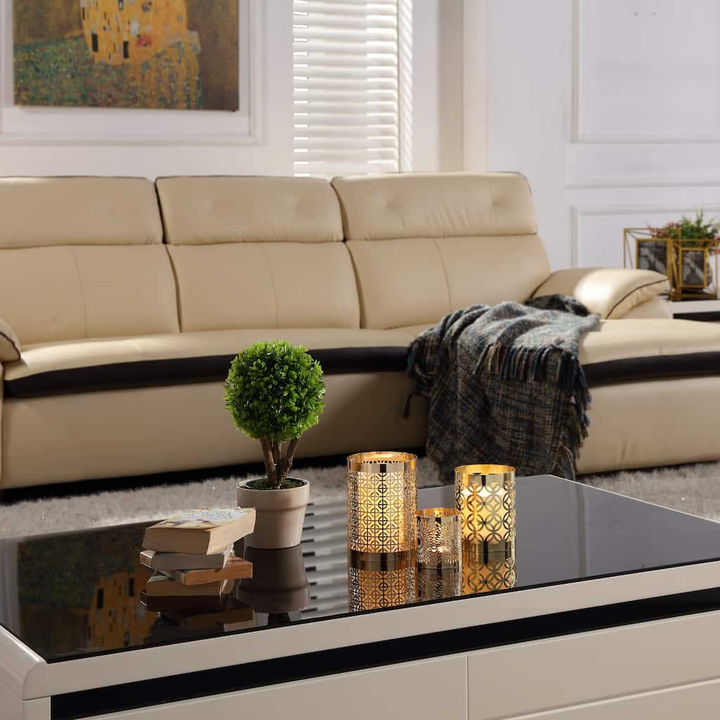 Geometric Filigree Candle Holders - 6" - Gold - Set of 3