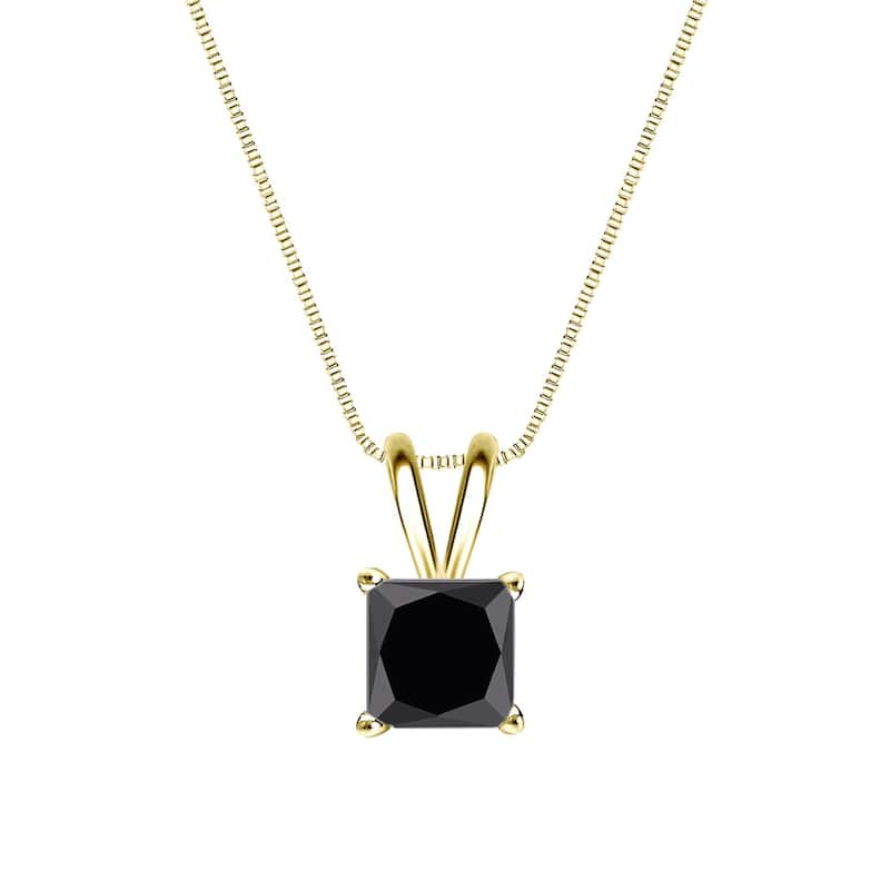 Auriya 1/2ctw Princess-cut Solitaire Black Diamond Necklace 14k Gold - Yellow