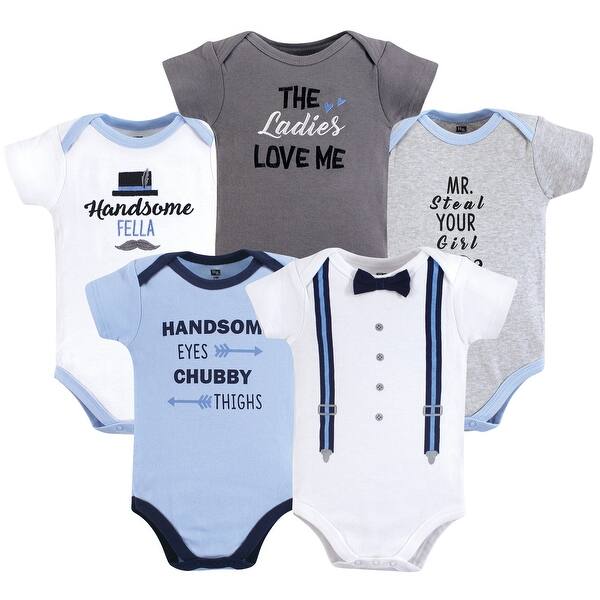 slide 1 of 1, Hudson Baby Infant Boy Cotton Bodysuits 5pk, Handsome Fella 0-3 Months - Handsome Fella