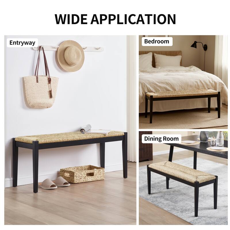Bohemian 44.5" L Natural Weave Seagrass Rattan Entryway Dining Bench