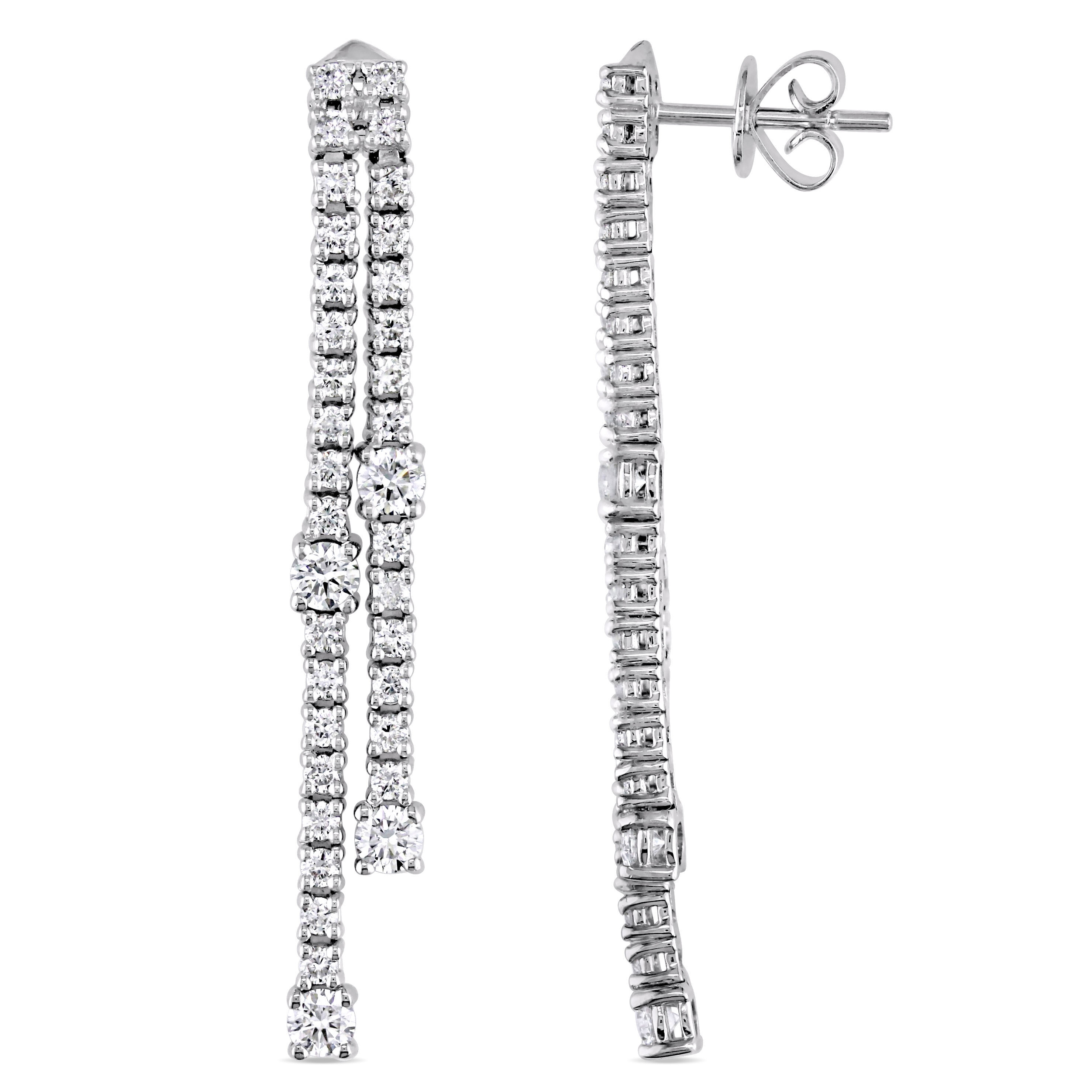 Miadora 1 5/8ct TDW Diamond Linear Dangle Earrings in 14k White Gold