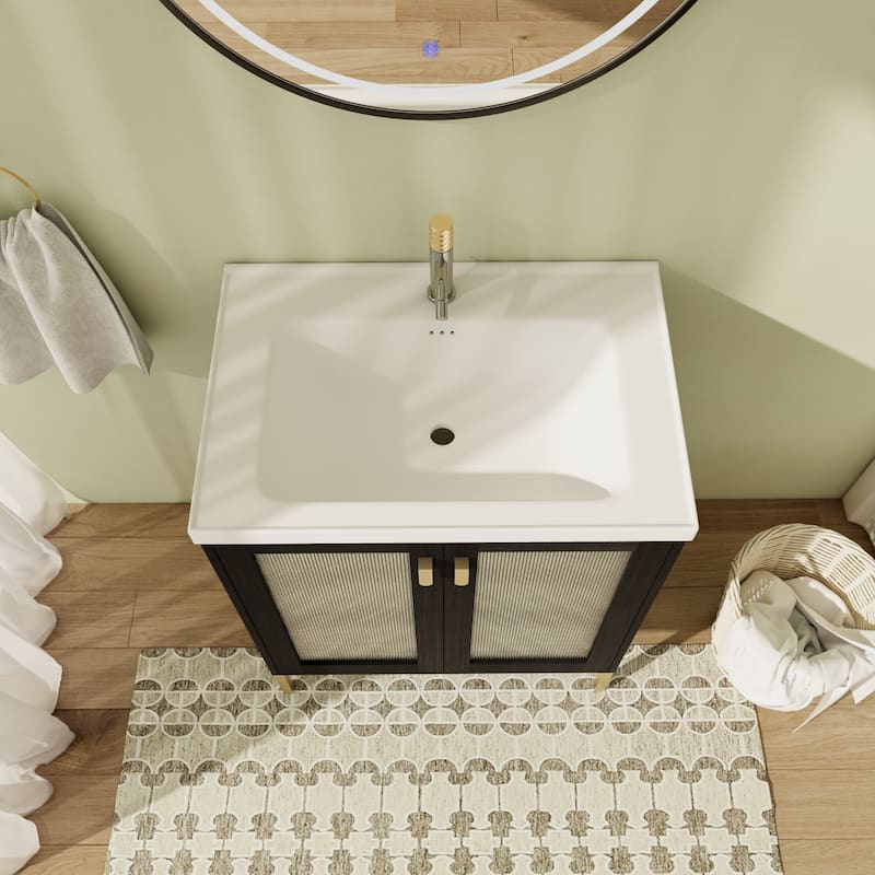 28" FreeStanding Bathroom Vanity with Sink, Floor Stand Bathroom Vanity with Soft Close Door and Adjustable shelf