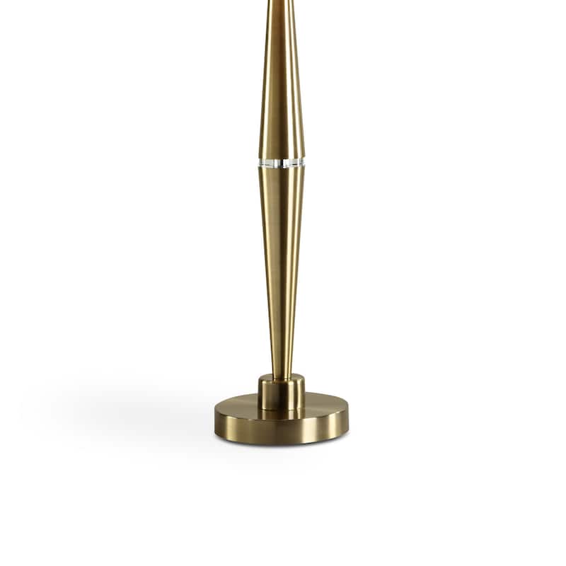 Modern Accent Table Lamp, White Linen Drum Shade, Gold Metal Tapered Base