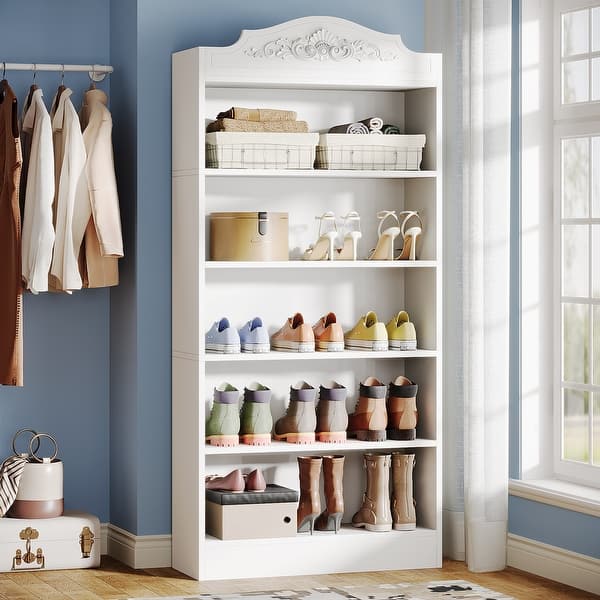 Stackable Shoe Rack Organizer - 5 Tier Free Standing Shelf For Entryway, Closet (White)