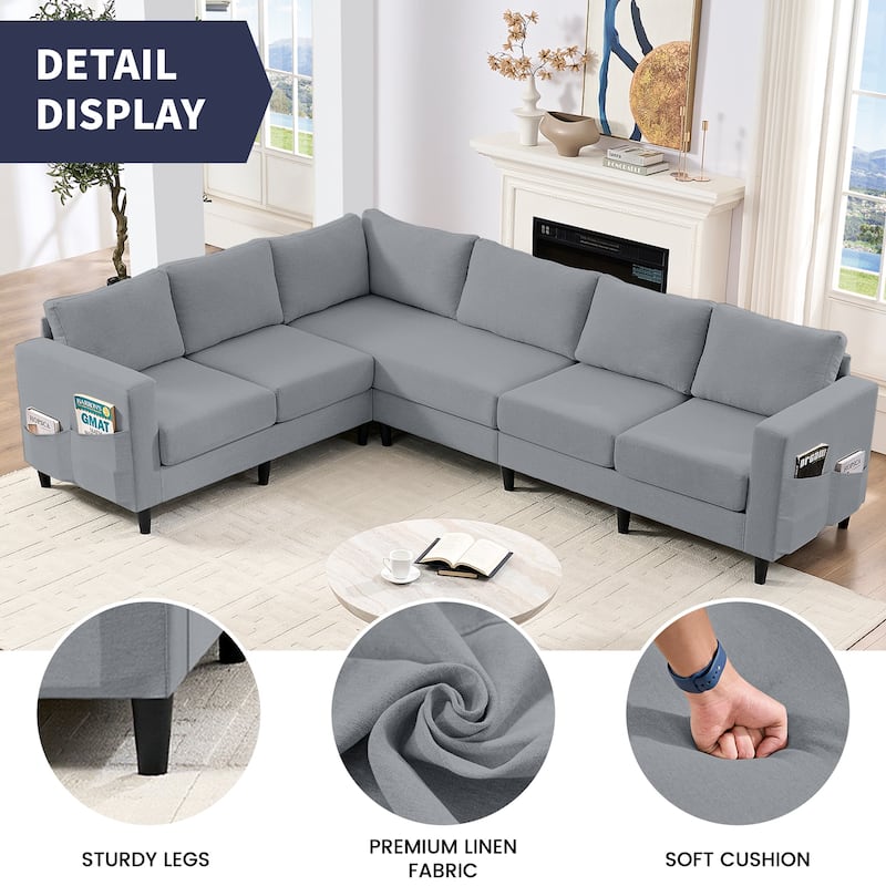 Mixoy 108" Linen Oversized Modular Sectional Sofa,L-Shaped Sectional Sofas with Side Pocket,Large 6 Seater Corner Sofa