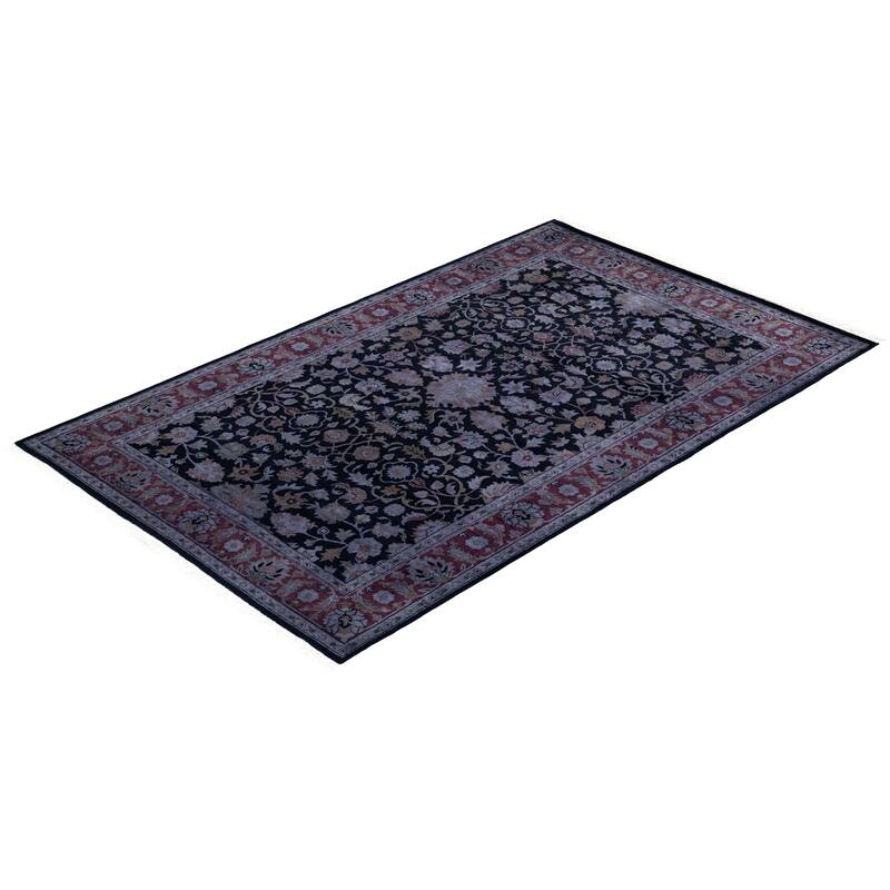 Overton Hand Knotted Wool Vintage Inspired Modern Contemporary Overdyed Black Area Rug - 4' 0" x 6' 5"