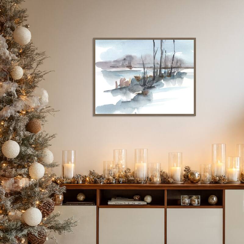 Winter Stream Watercolor I by Ethan Harper Framed Canvas Wall Art Print - Sylvie Dark Gold