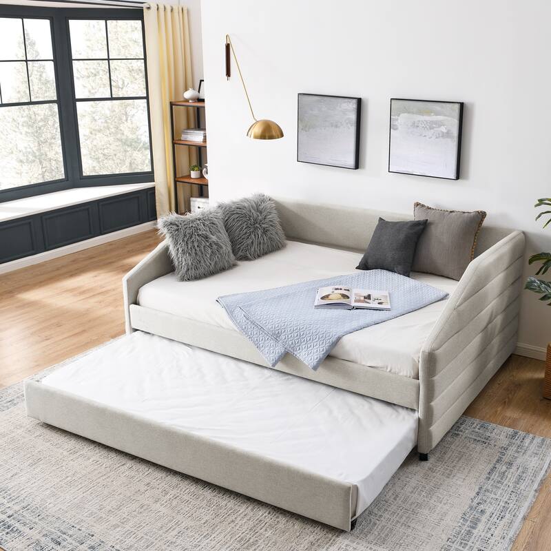 Linen Tufted Daybed with Trundle