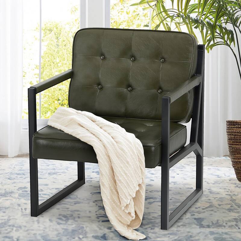Leather Accent Chair, Accent Arm Chair Comfy Armchair with Metal Legs - Set of 1