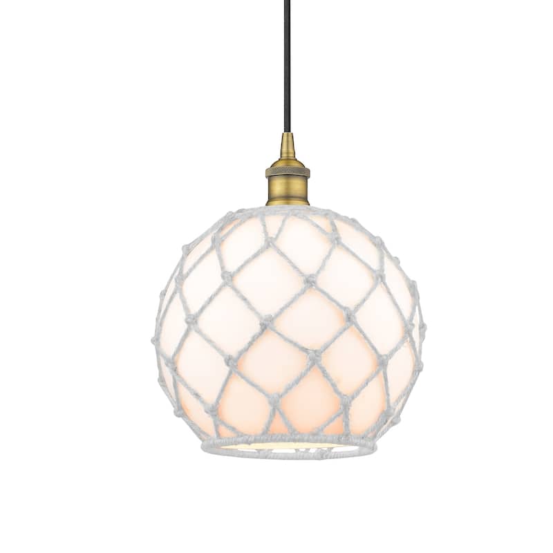 Innovations Lighting 616-1P-13-10 Farmhouse Pendant Farmhouse 10" Wide - Brushed Brass / White Glass with White Rope