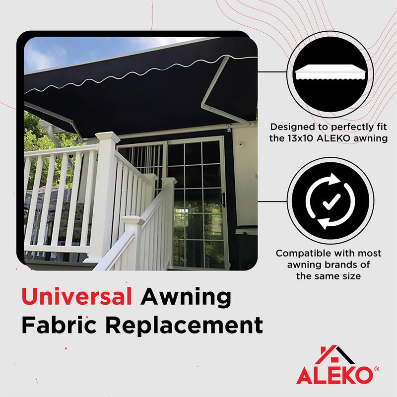 ALEKO Fabric Replacement for Retractable Awning 13 x 10 Feet Black