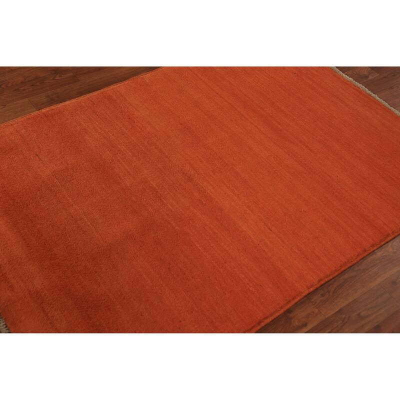 Orange Gabbeh Modern Rug Hand-Knotted Tribal Wool Carpet - 3'5" x 4'10"