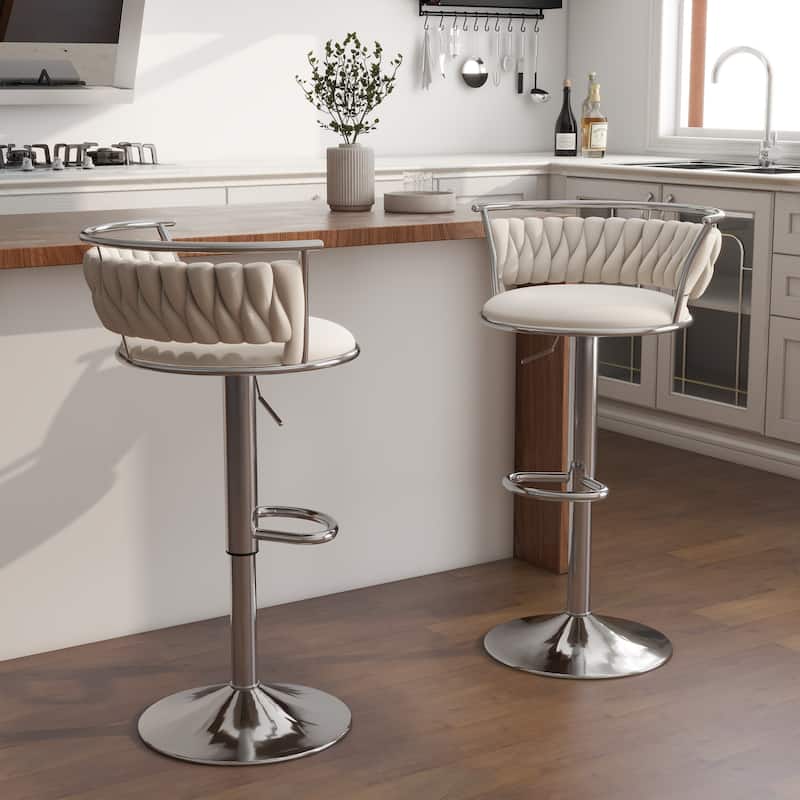 Modern Velvet Adjustable Swivel Bar Stools Set of 2