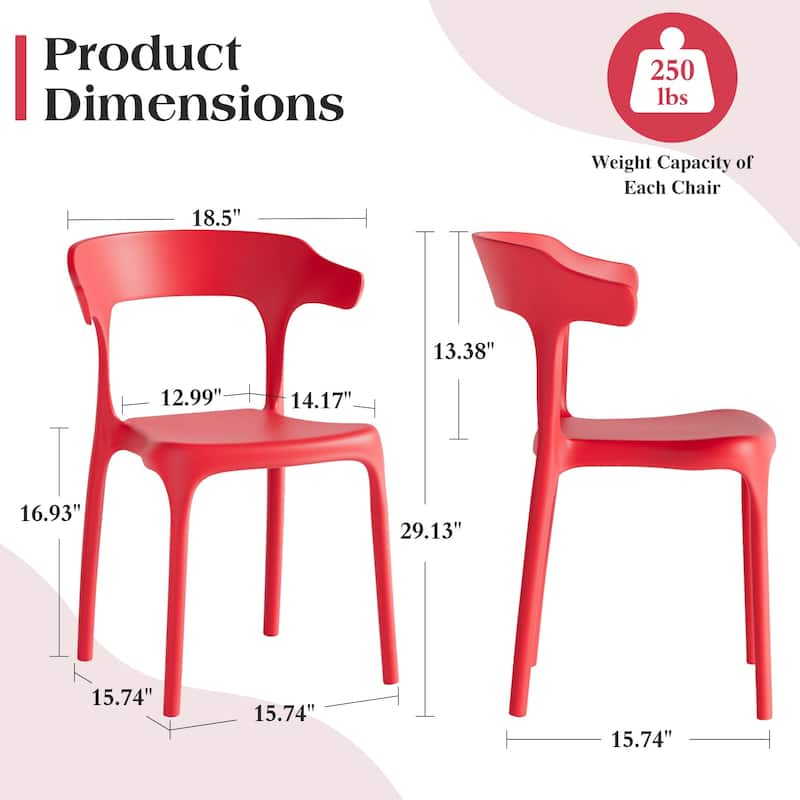 Javlergo 4-Pack Stackable Plastic Chairs for Indoor & Outdoor Use 250lb Capacity Horn Back Design Patio Dining Chairs