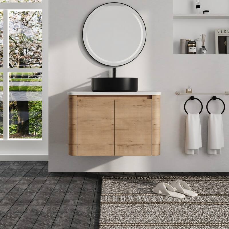 Malwee 24"/30" Floating Bathroom Vanity, Wall Mounted Bathroom Vanity with Ceramic Sink and Soft Close Door