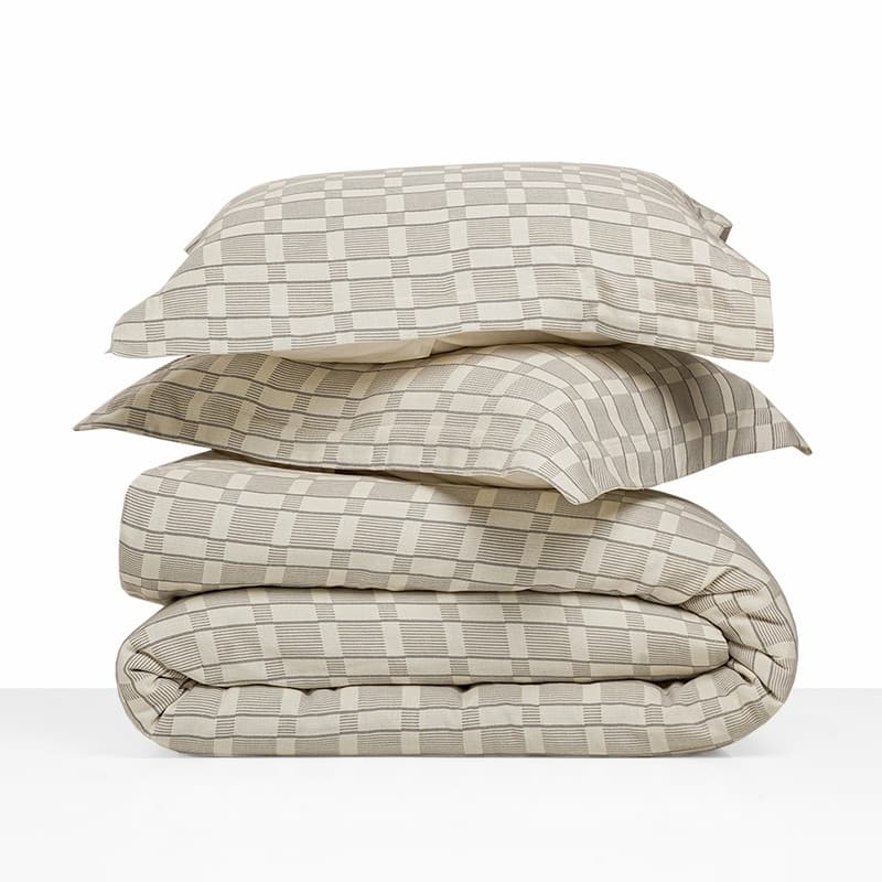 Farm to Home Reflection Cotton Duvet Cover Set 3 Piece Yarn-Dyed Weave - Pearl Stone - King - Cal King