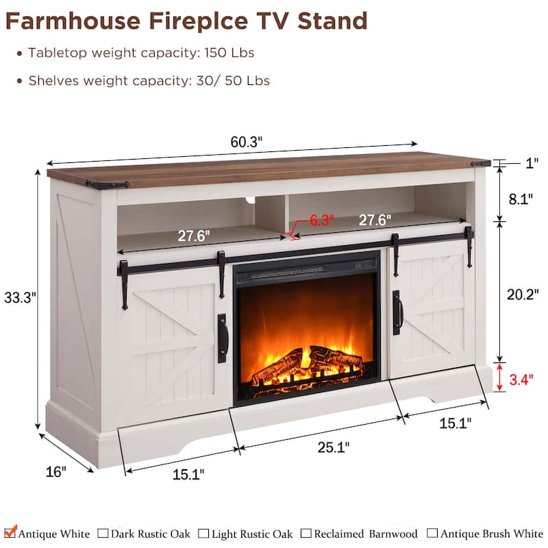 Farmhouse Fireplace TV Stand, Entertainment Center, Media Console