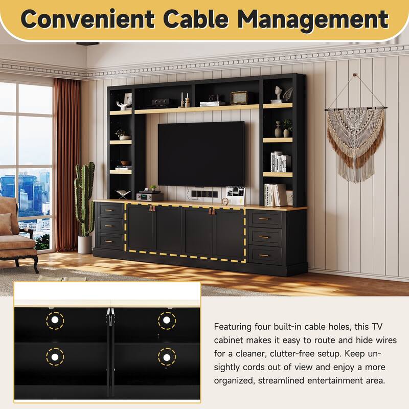 4-Piece Entertainment Center Wall Unit Set with Bridge for TVs Up to 70'', TV Stand W/Adjustable Shelves, Large Media Console