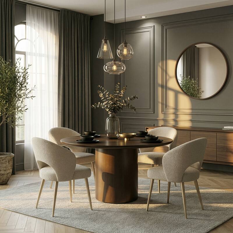 Coral 54 in. W Round Wood Pedestal Dining Table - Walnut