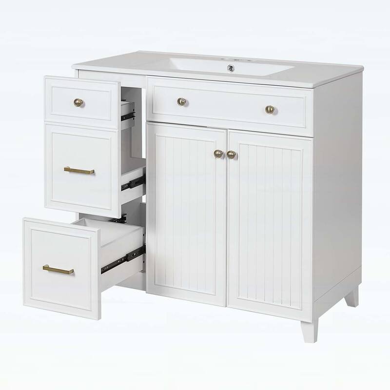 Stylish and Functional Bathroom Vanity with Ceramic Sink,Soft Close Doors,and Double-Layer Drawers for Modern Storage
