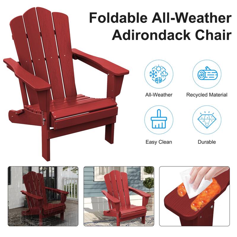 Plastic Folding Outdoor Patio Adirondack Chair With Slat Seat