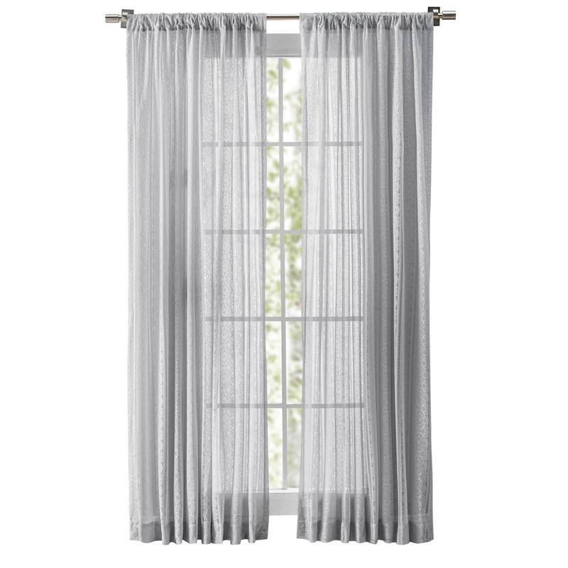 Stripe Lace Gorgeous Sheer Rod Pocket Panel - 54"W x 84"L - Grey