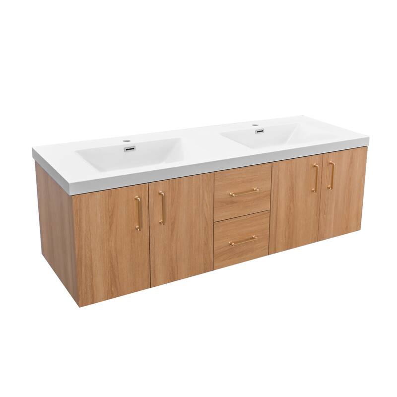 StellarArc 60/ 72 in Wall Mounted Double Sink Bathroom Vanity with Integral Sink Top