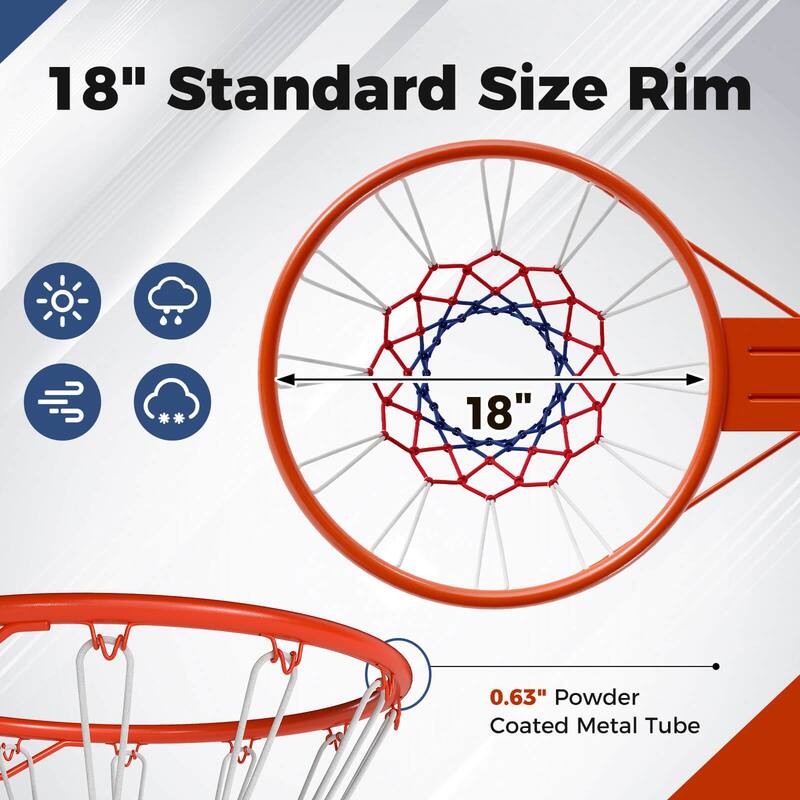 Costway 18" Basketball Rim with Double Springs & All Weather Net for - See Details