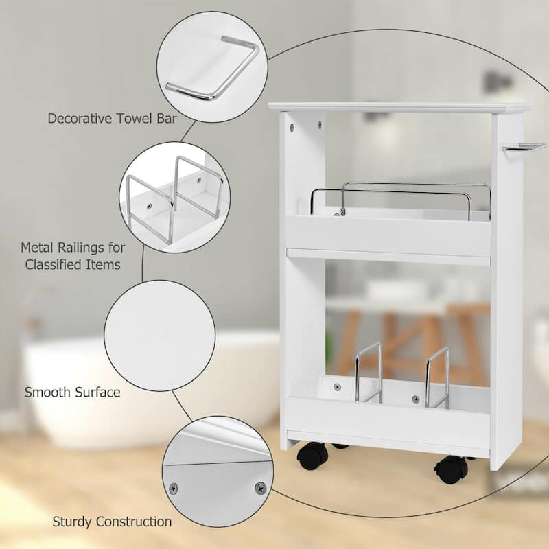Gymax Slim Rolling Storage Cart 3-Tier Bathroom Cabinet Mobile - See Details
